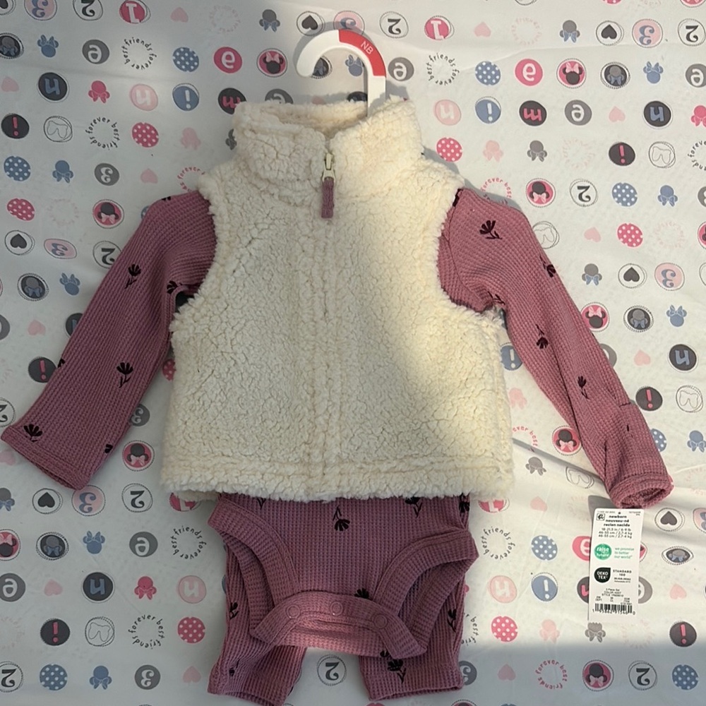 Cozy Cream Vest and Pink Bodysuit Set